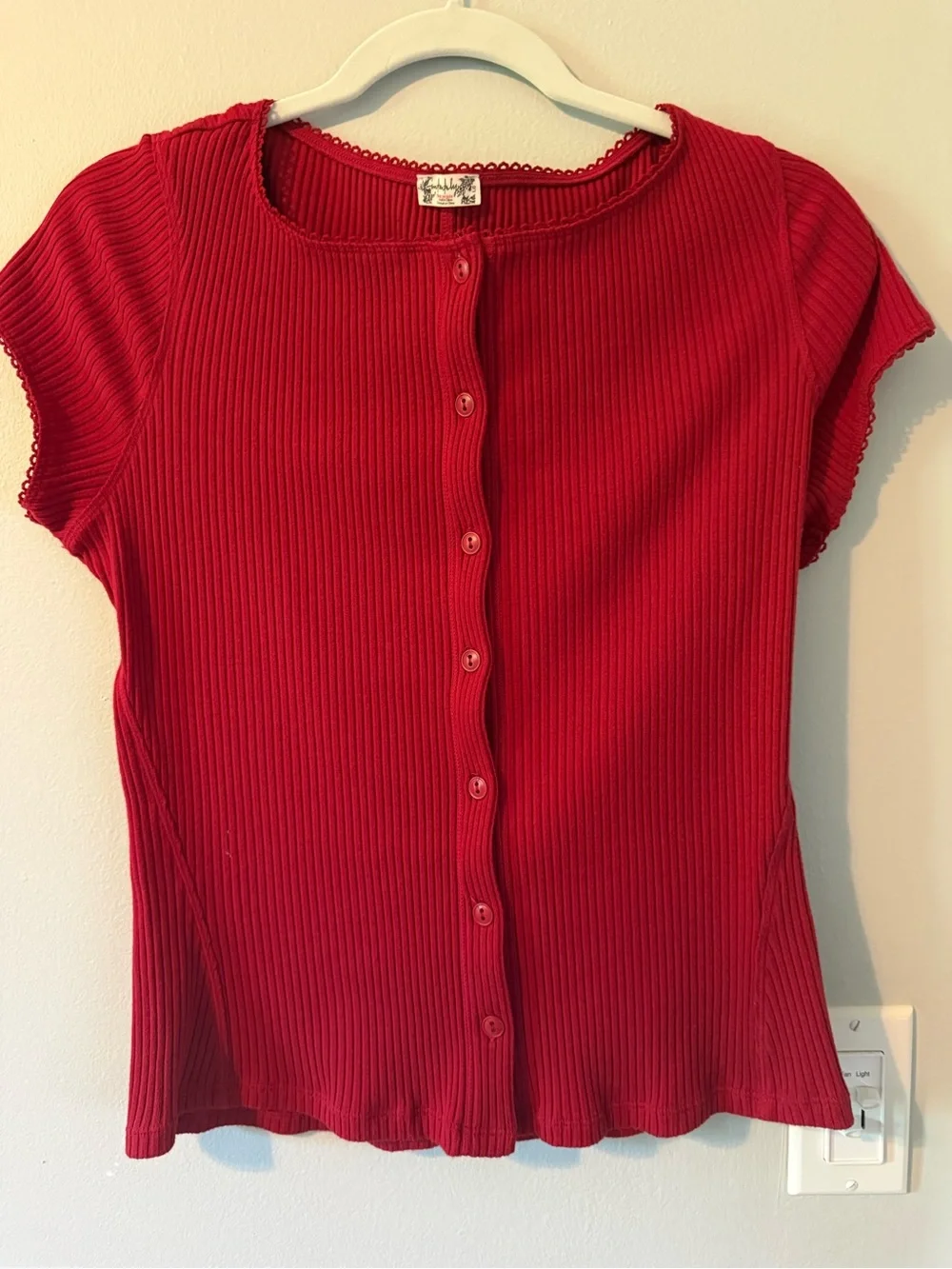Free People Ribbed Button-Up Top - Red